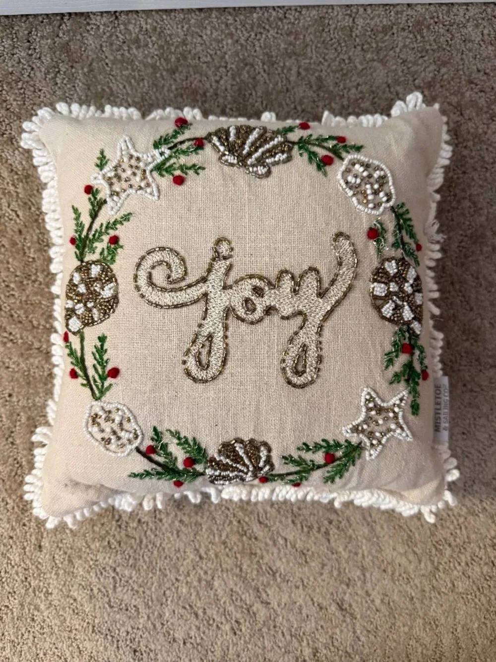 Mistletoe & Sailing Co Joy Beaded Coastal Christmas Pillow